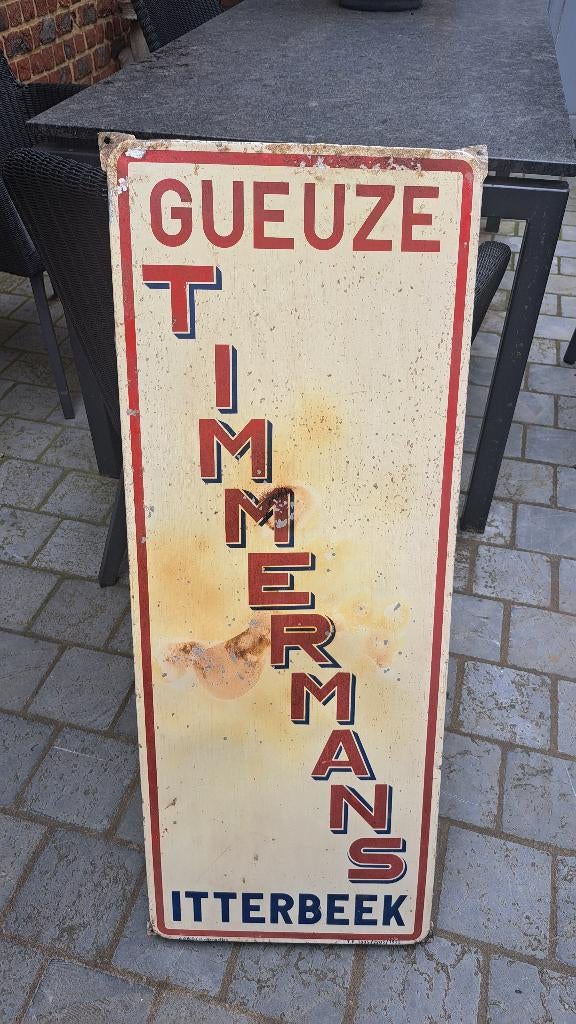 1958 blik TIMMERMANS GUEUZE ITTERBEEK, Collections, Marques & Objets publicitaires, Enlèvement ou Envoi, Utilisé, Panneau publicitaire