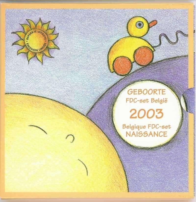 Belgique : Coffret euro 2003 - Naissance (8 pièces), Timbres & Monnaies, Monnaies | Belgique, Envoi, Série