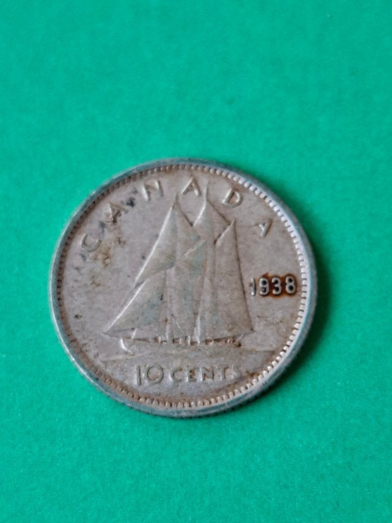 1938 Canada 10 cents in zilver George VI, Verzenden, Noord-Amerika, Losse munt, Zilver