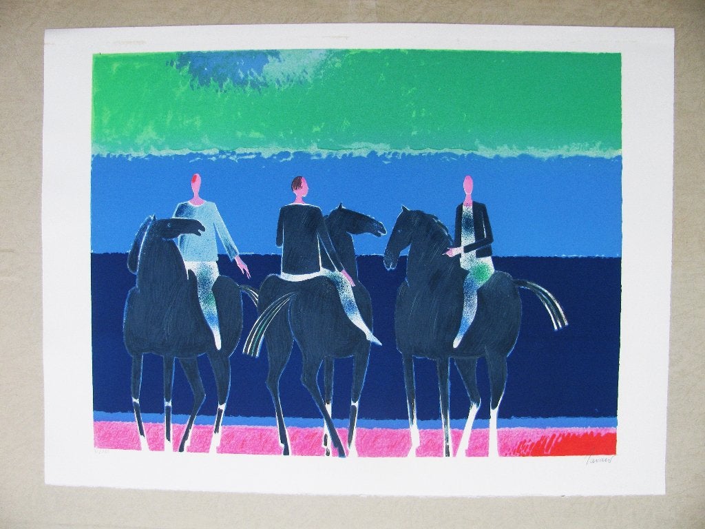 Albert Zavaro, 'Drie ruiters', litho, Antiek en Kunst, Gelimiteerde oplage, Ophalen of Verzenden, Dieren en Natuur, Lithografie