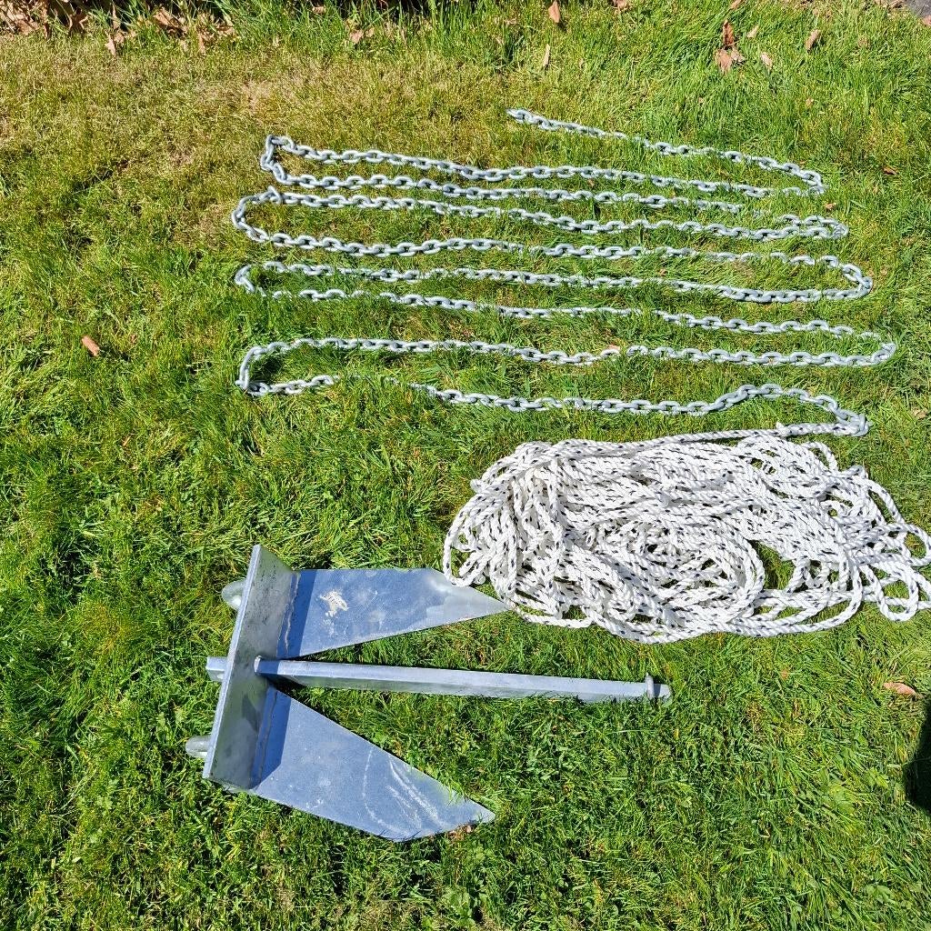 Galvanise vlak anker 8 kg incl. ketting en touw, Watersport en Boten, Bootonderdelen, Ophalen, Nieuw, Ankeren en Afmeren