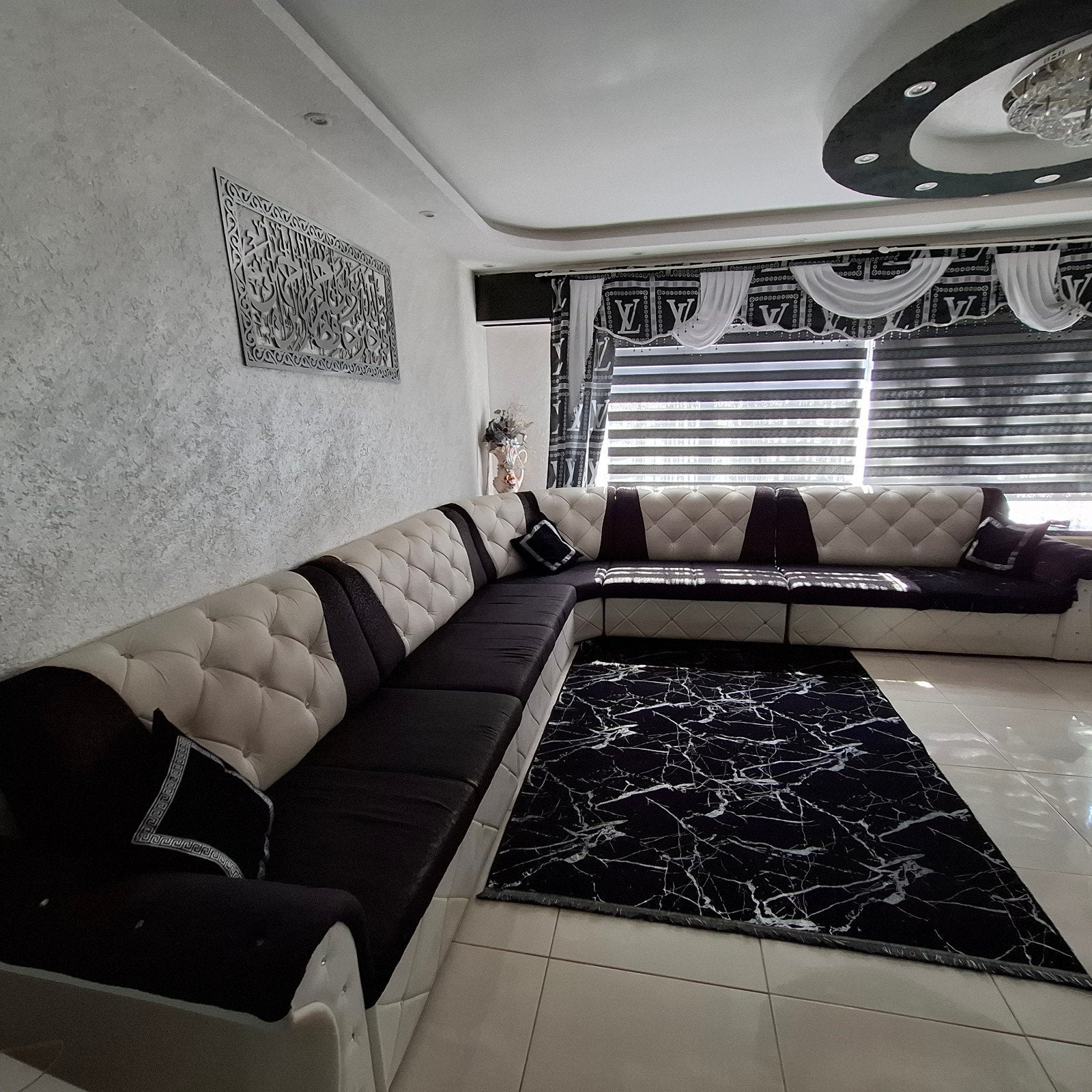 Grote zwart-witte hoekzetel / loungebank, Huis en Inrichting, Ophalen, Zwart