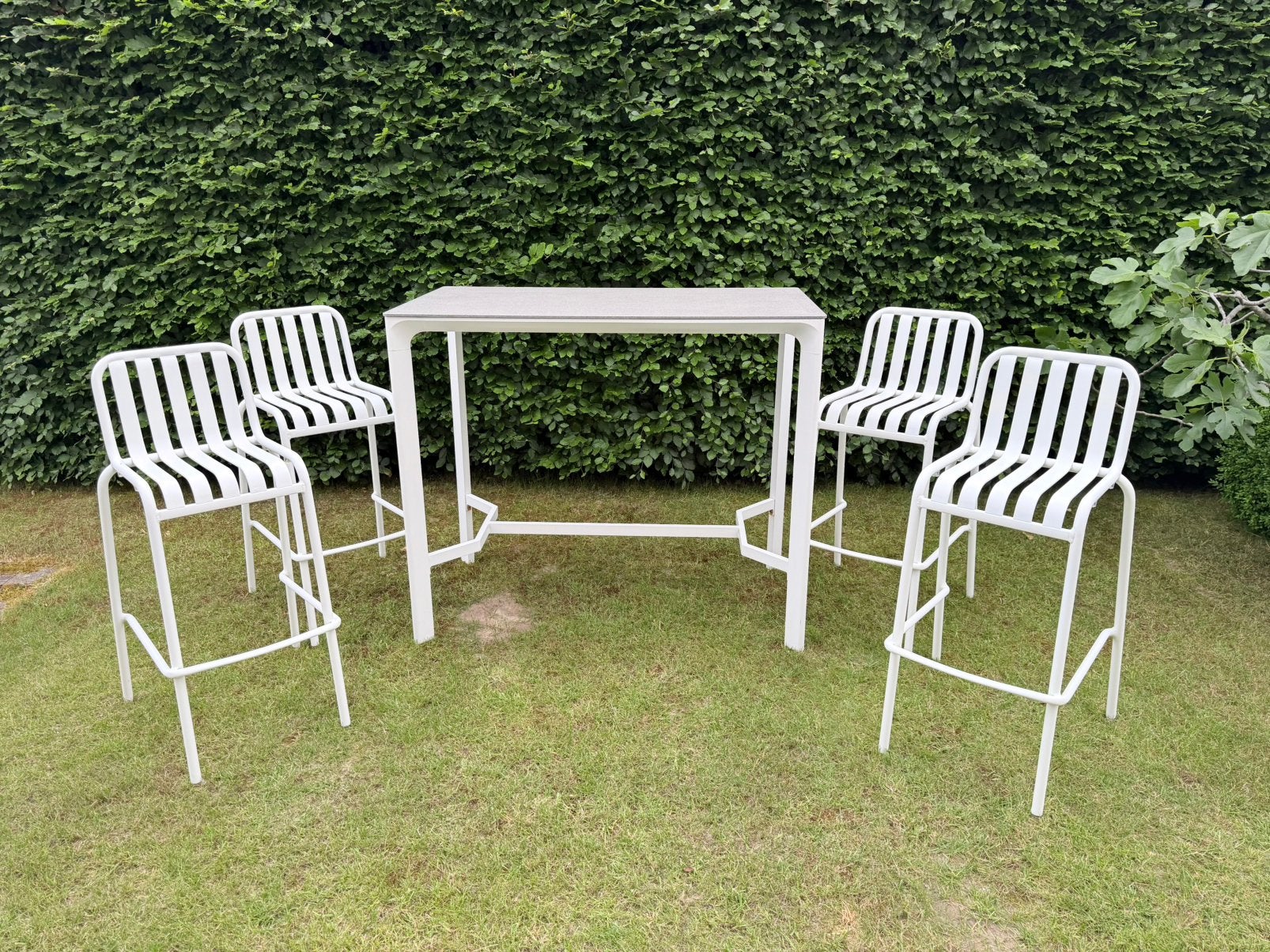 Bartafel set met 4 stoelen, Ophalen, Zo goed als nieuw, Aluminium