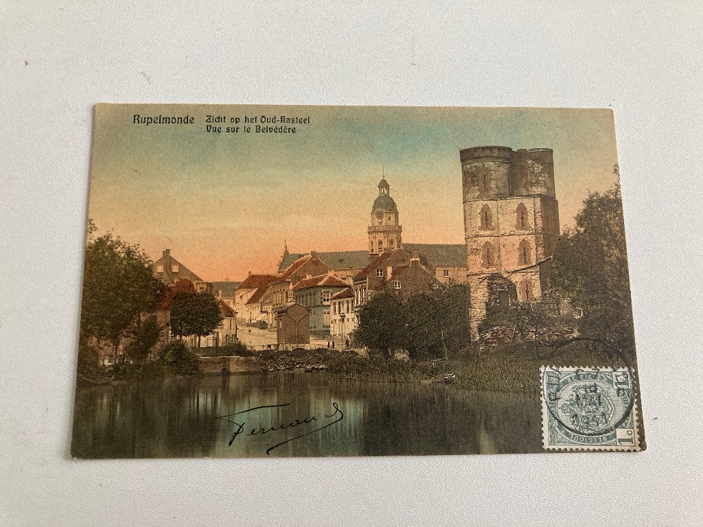 PK Rupelmonde : Zicht op het Oud-kasteel en kerk 1911, Ophalen of Verzenden, Voor 1920, Gelopen, Oost-Vlaanderen