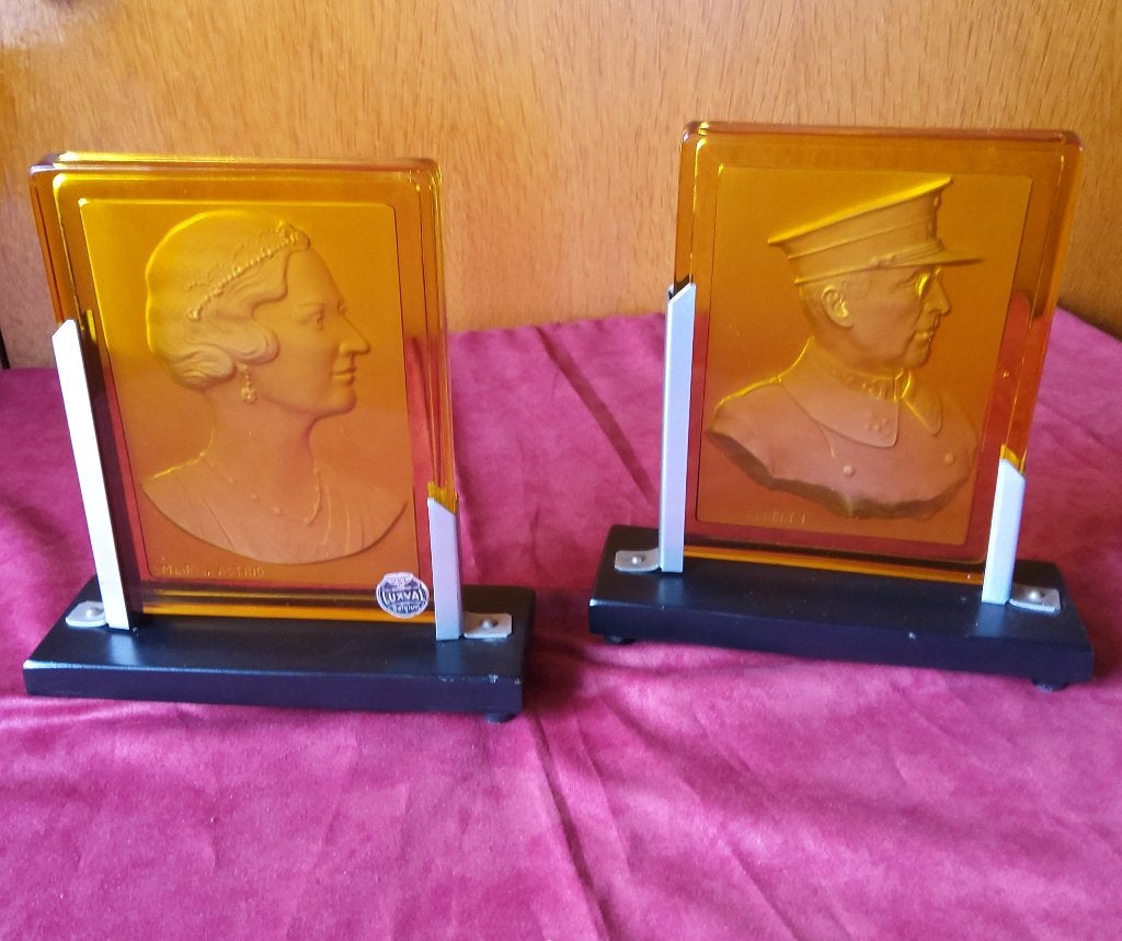 Twee glastegels van LUXVAL-VSL in originele Art Deco houders, Antiek en Kunst, Ophalen of Verzenden