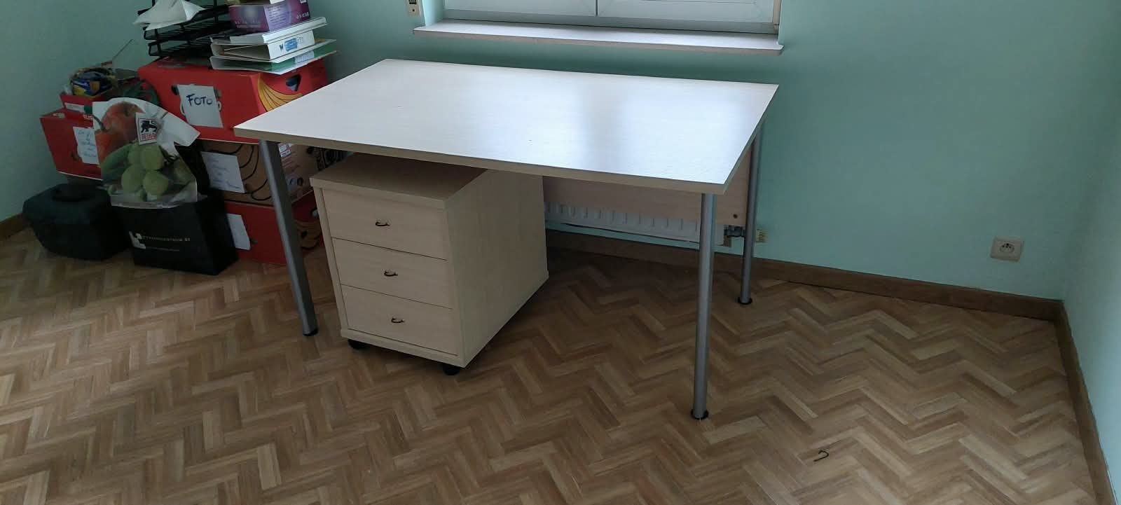 Bureau met bijbehorende ladenblok en kasten, Ophalen, Gebruikt, 120 cm, Met lades