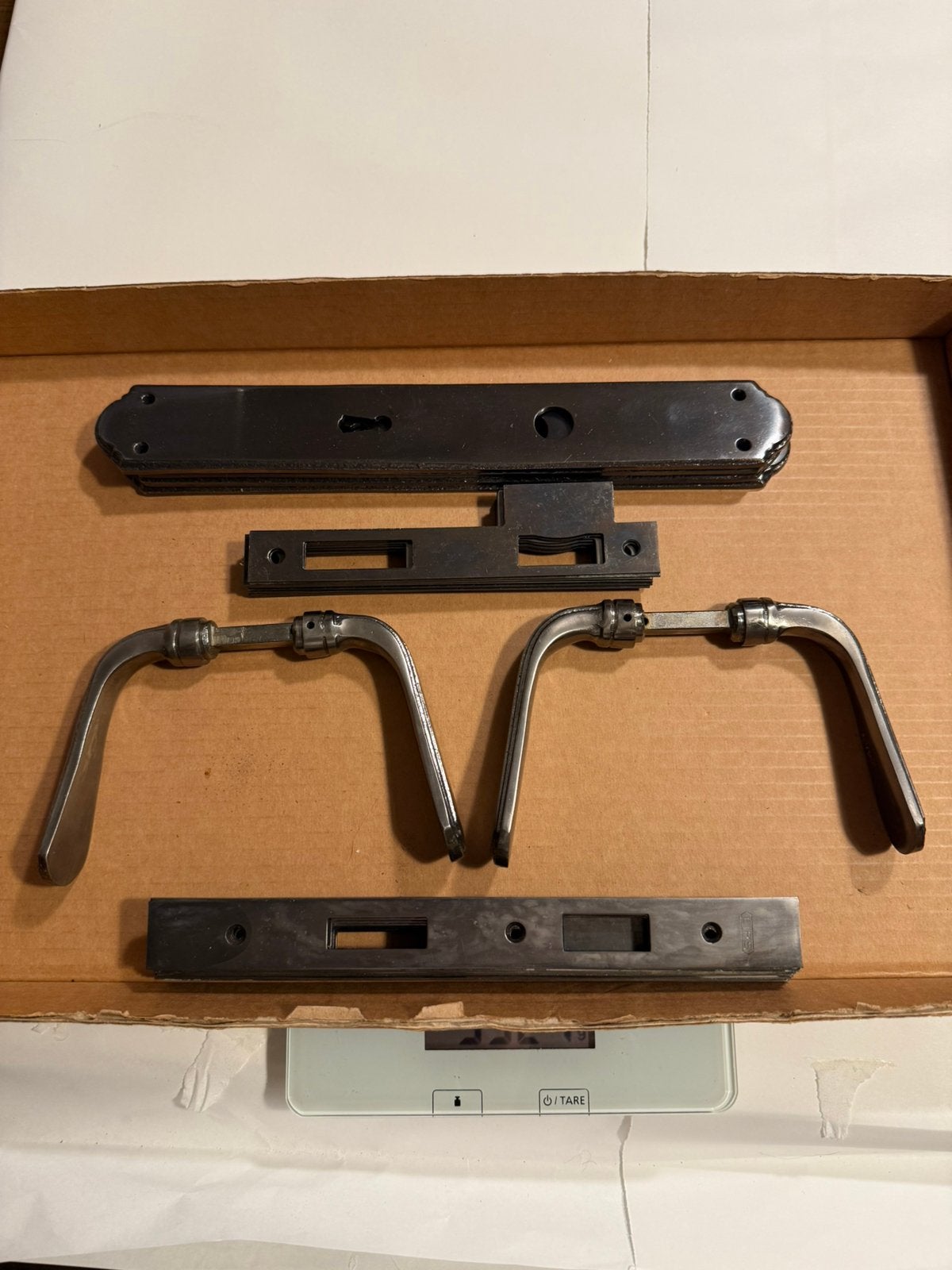 Lot de quincaillerie de porte ancienne en laiton années ‘30, Bricolage & Construction, Enlèvement ou Envoi, Utilisé, Cuivre ou Laiton