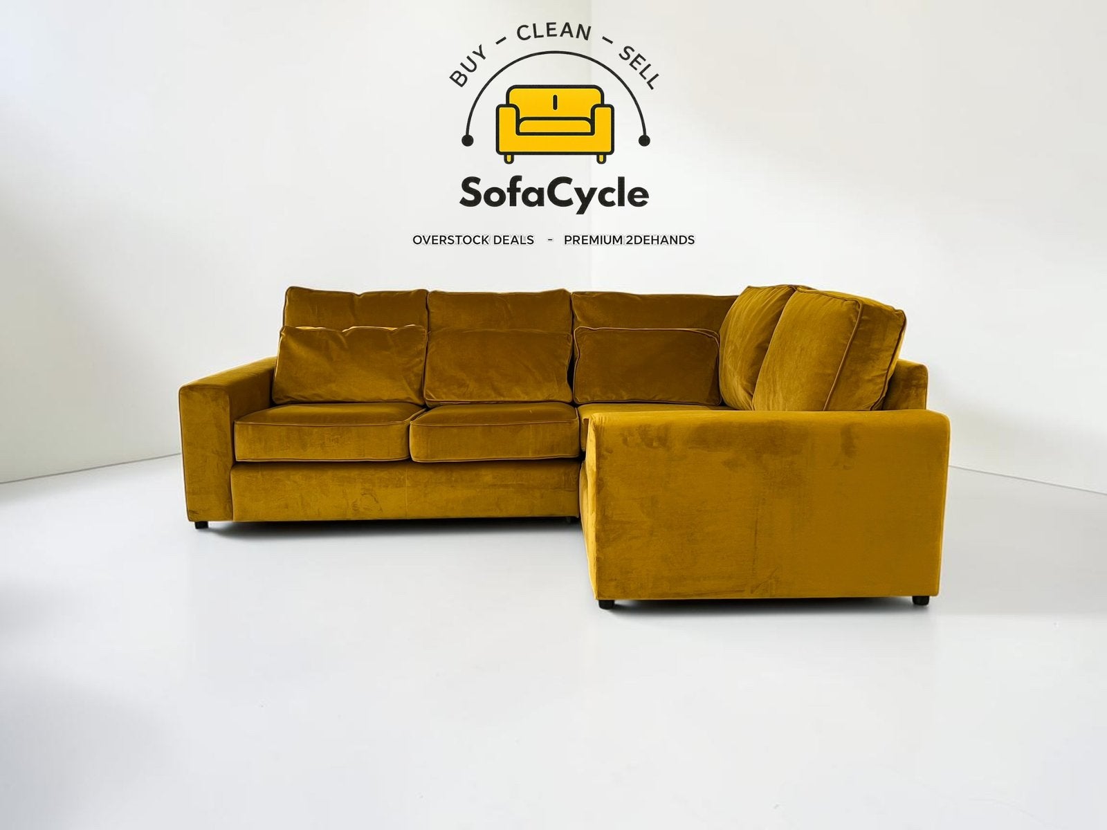Fauteuil d'angle en velours jaune moutarde — overstock, Enlèvement ou Envoi, SofaCycle, Info@sofacycle.be
