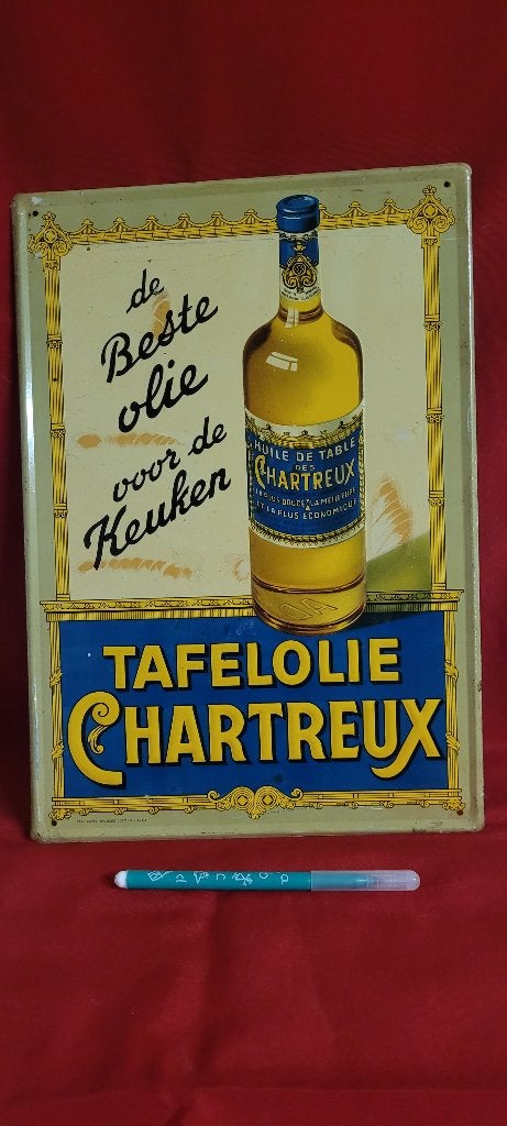 tôle publicitaire ancienne huile Chartreux 1953, Envoi, Comme neuf
