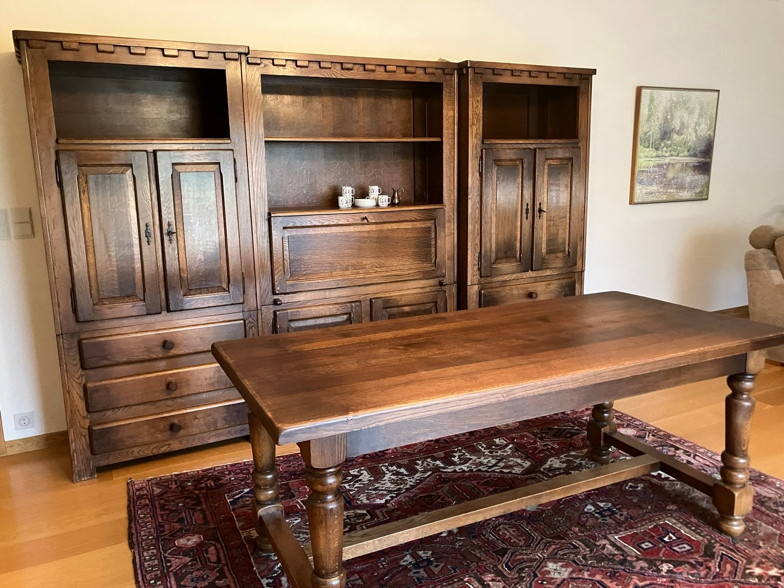 Eiken tafel /stoelen gratis. Mooi!, 150 à 200 cm, Cinq personnes ou plus, Comme neuf, Enlèvement