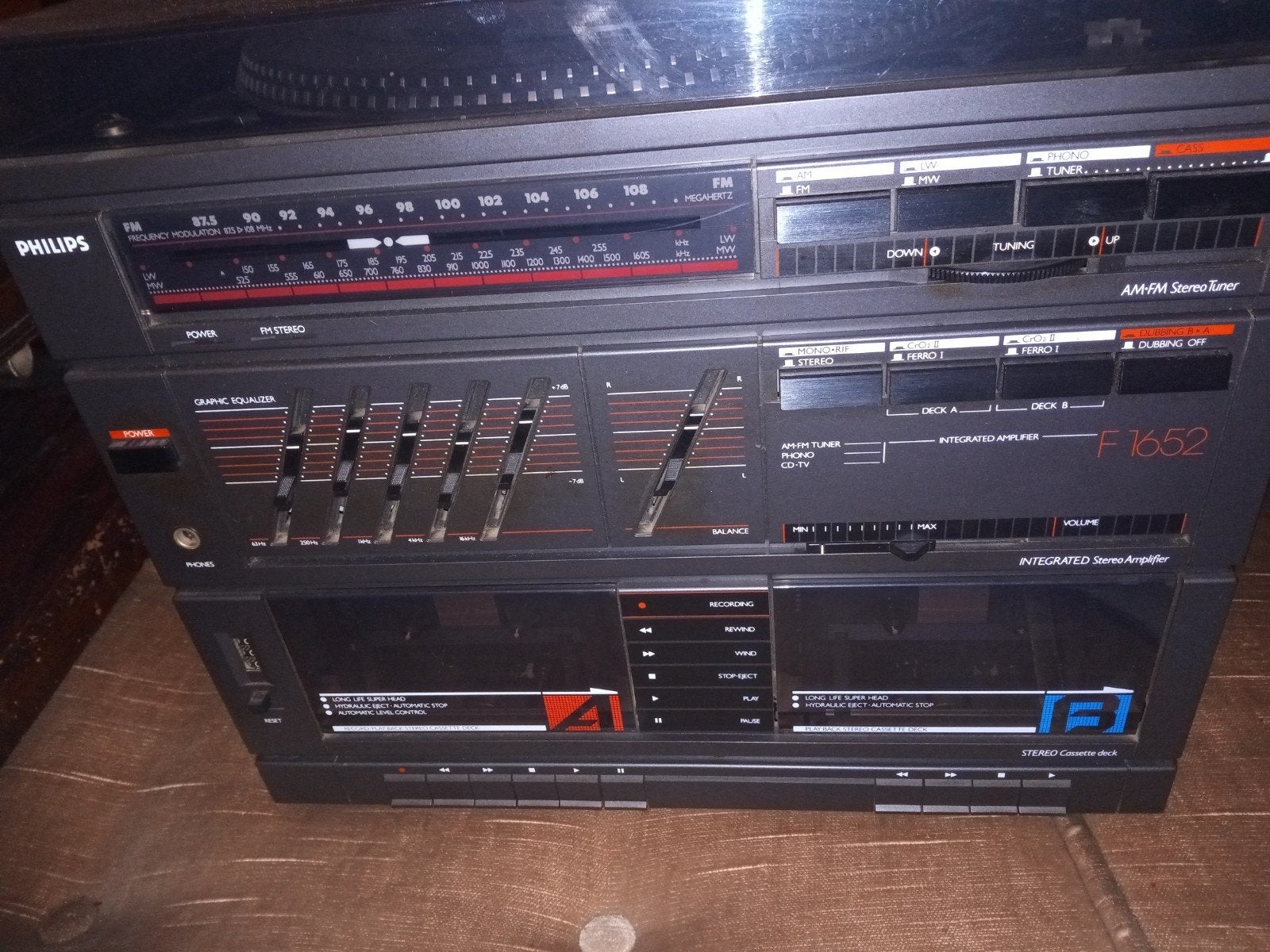 Kit stéréo Philips F1652 complet, y compris tourne-disque,, Enlèvement