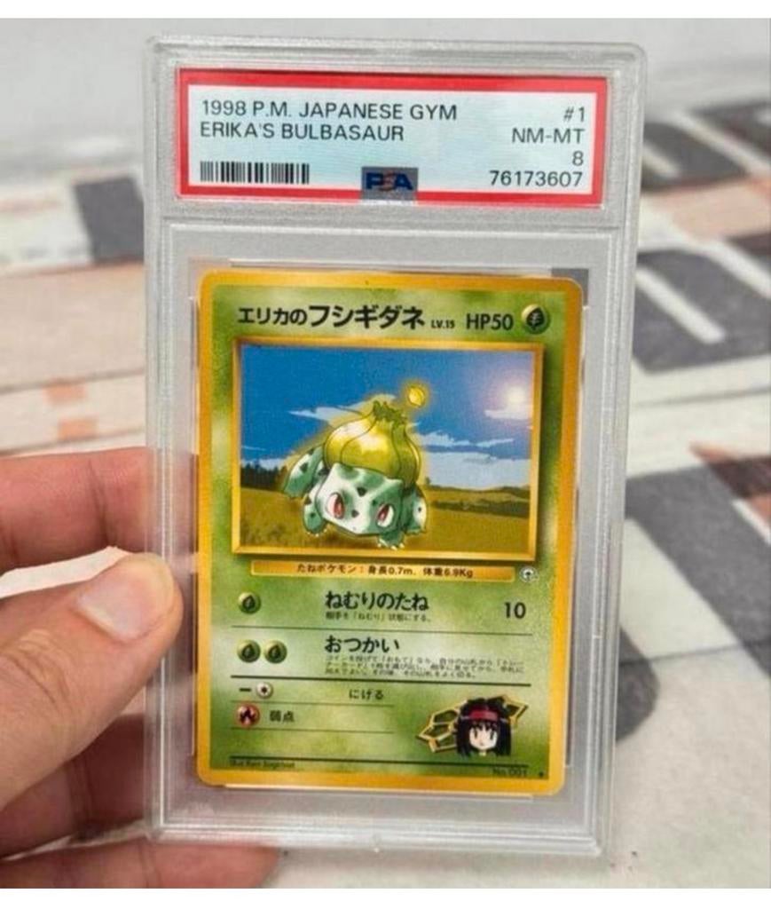 1998 Pokemon P.M. Japanese Gym Erika’s Bulbasaur PSA-8, Enlèvement ou Envoi, Comme neuf, Cartes en vrac, Foil