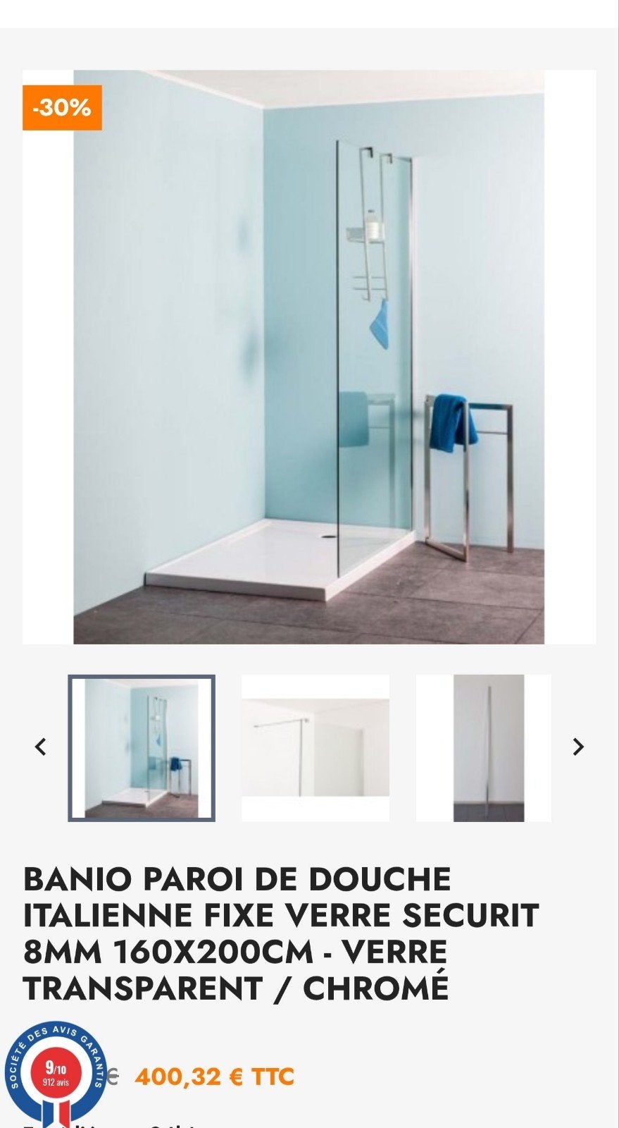 Paroi douche 160x200 NEUVE, Enlèvement