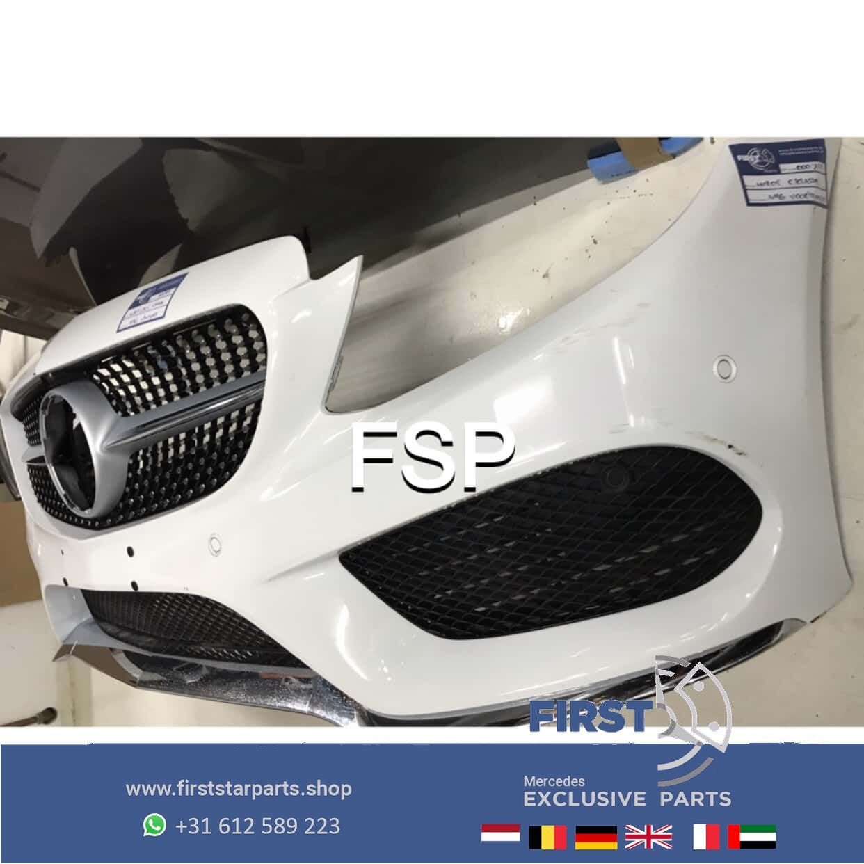 W205 C43 AMG Voorbumper COMPLEET Mercedes C Klasse WIT bumpe, Gebruikt, -, Voor, Ophalen of Verzenden