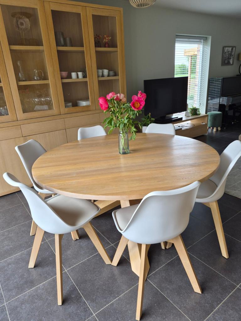 Table à manger en chêne naturel massif - diamètre 150 cm - p, Enlèvement