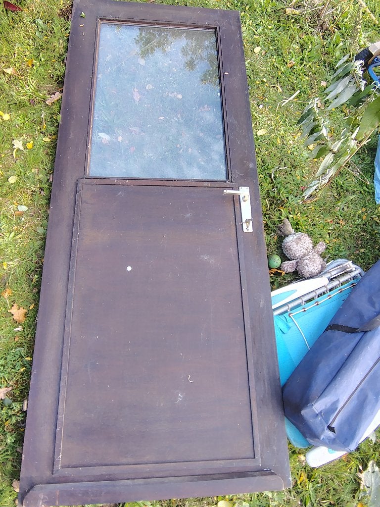 Houten deur + kiepraam gratis, Ophalen, Gebruikt, Glas, Overige typen