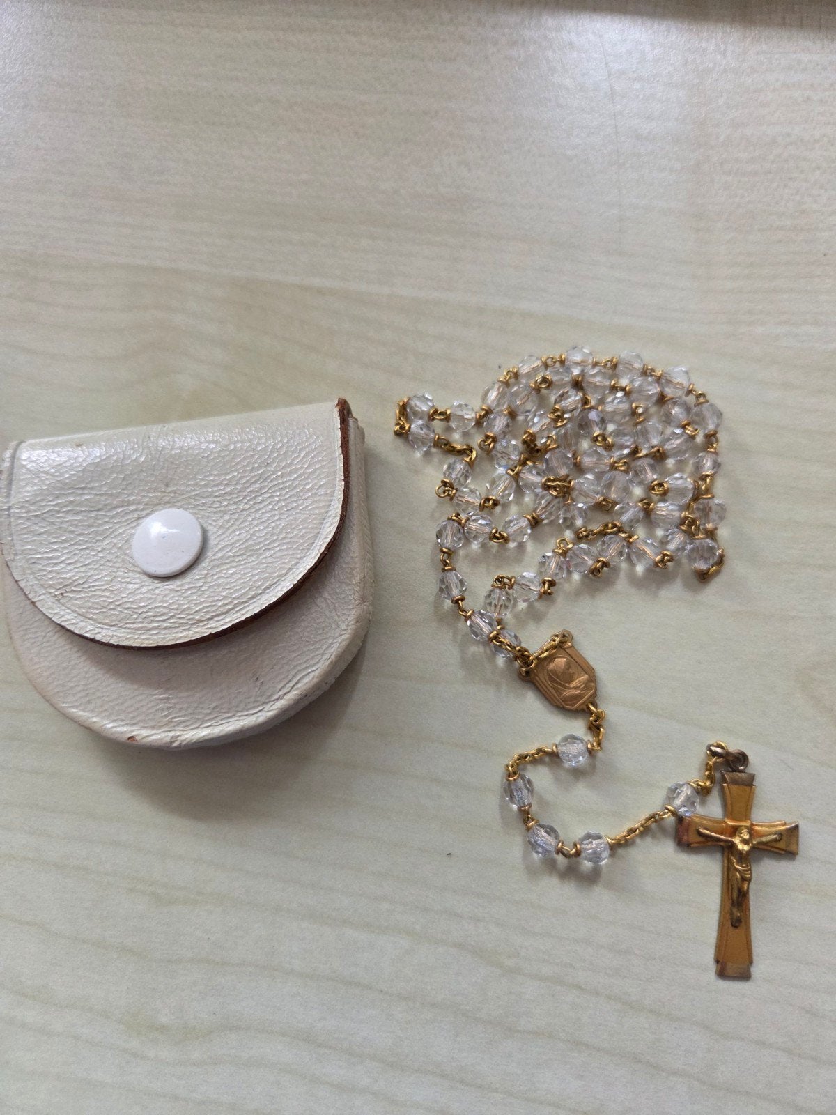 Chapelet vintage — Plaqué or (certifié) et verre en cristal, Enlèvement ou Envoi