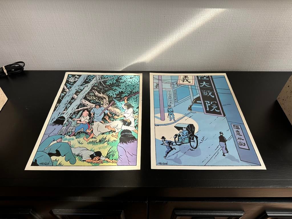 Twee originele posters van Kuifje, Collections, Enlèvement, Tintin, Comme neuf