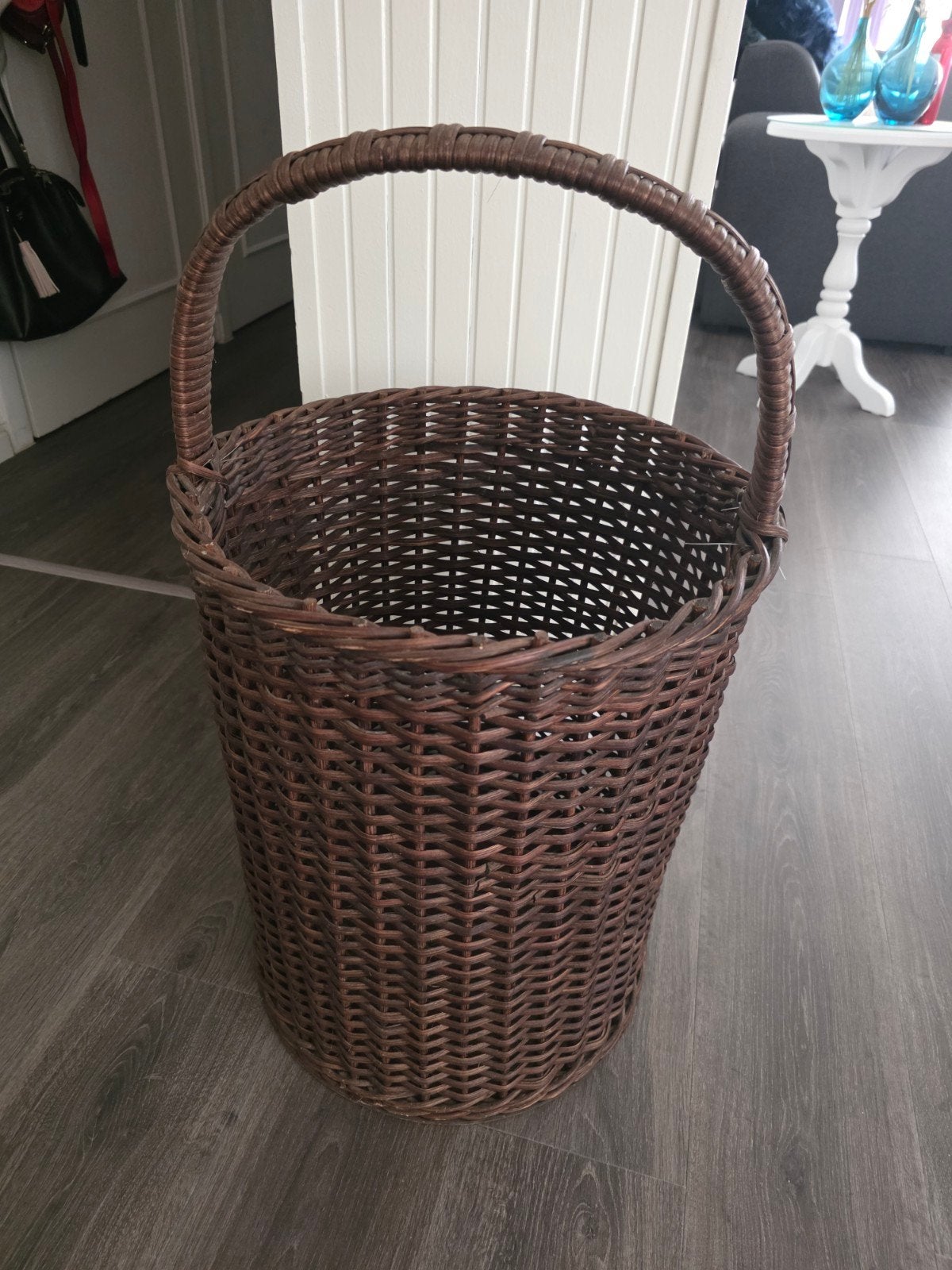 Rieten opbergmand met handvat handgeweven, Ophalen, Mand