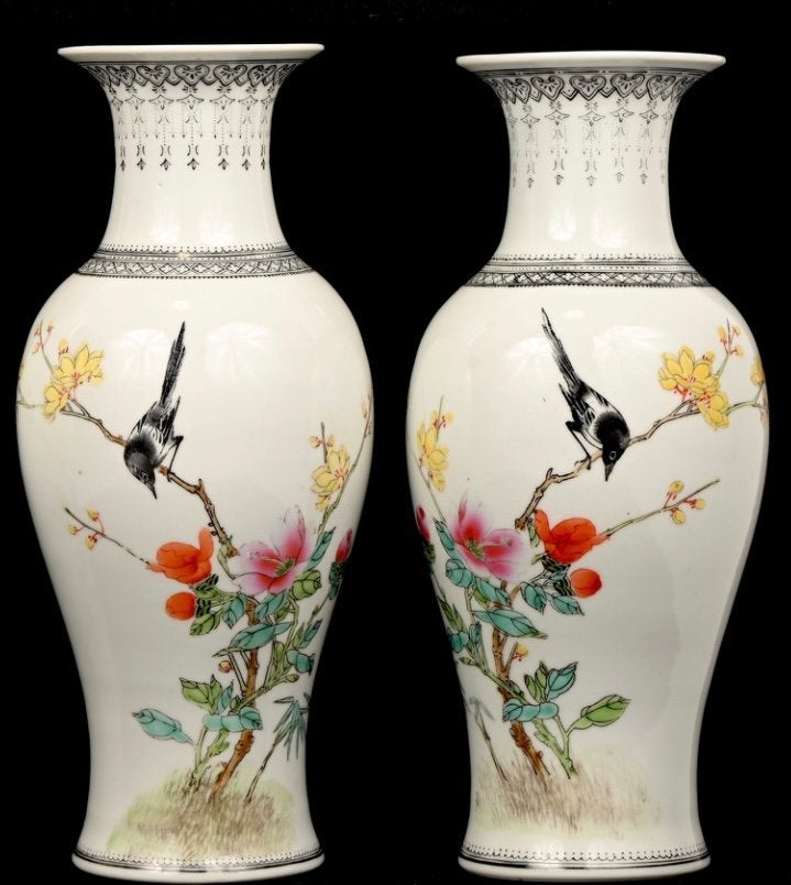 Mirror pair fine handpainted vazes, Ophalen of Verzenden