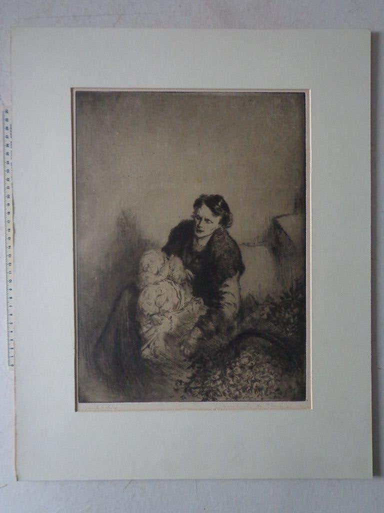gevoelige ets van Edgard Chahine "Bloemenverkoopster", Eau-forte, Enlèvement ou Envoi, Signé, Portrait