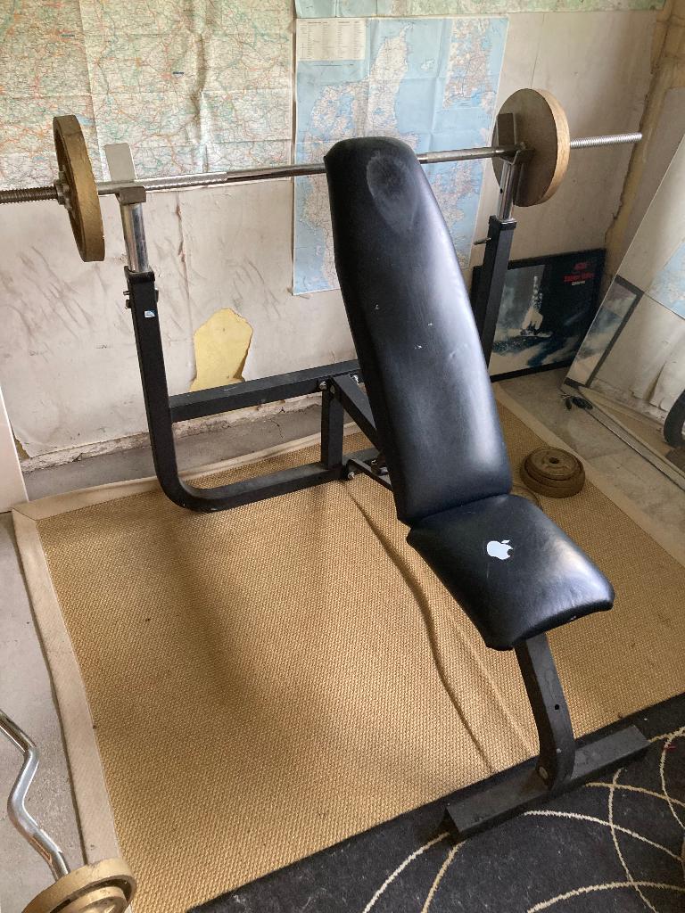 Banc de musculation avec barre et poids, Enlèvement, Utilisé, Pectoraux