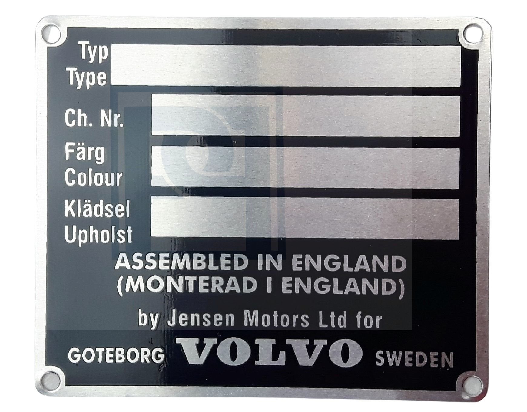 Volvo Type plaatje aluminium blanco (onder motorkap) P1800 J, Auto-onderdelen, Ophalen of Verzenden, Nieuw, Volvo, Motorkap
