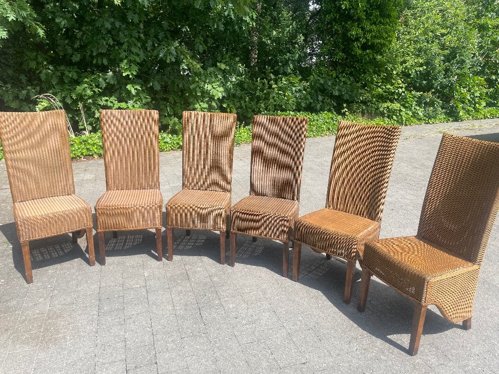 6 Lloyd Loom eetkamerstoelen, Ophalen, Bruin, Nieuw, Hout