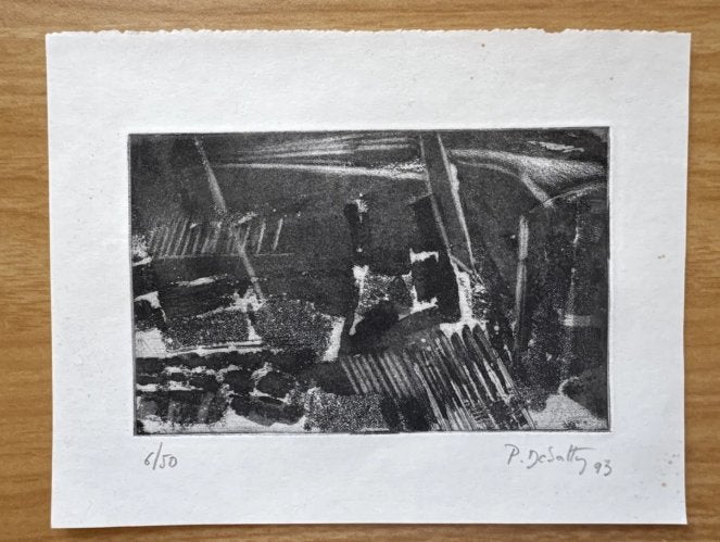 Pierre Debatty — originele ets 1993, genummerd 6/50, Blanco verso, Ophalen of Verzenden, 14 cm, Landschap