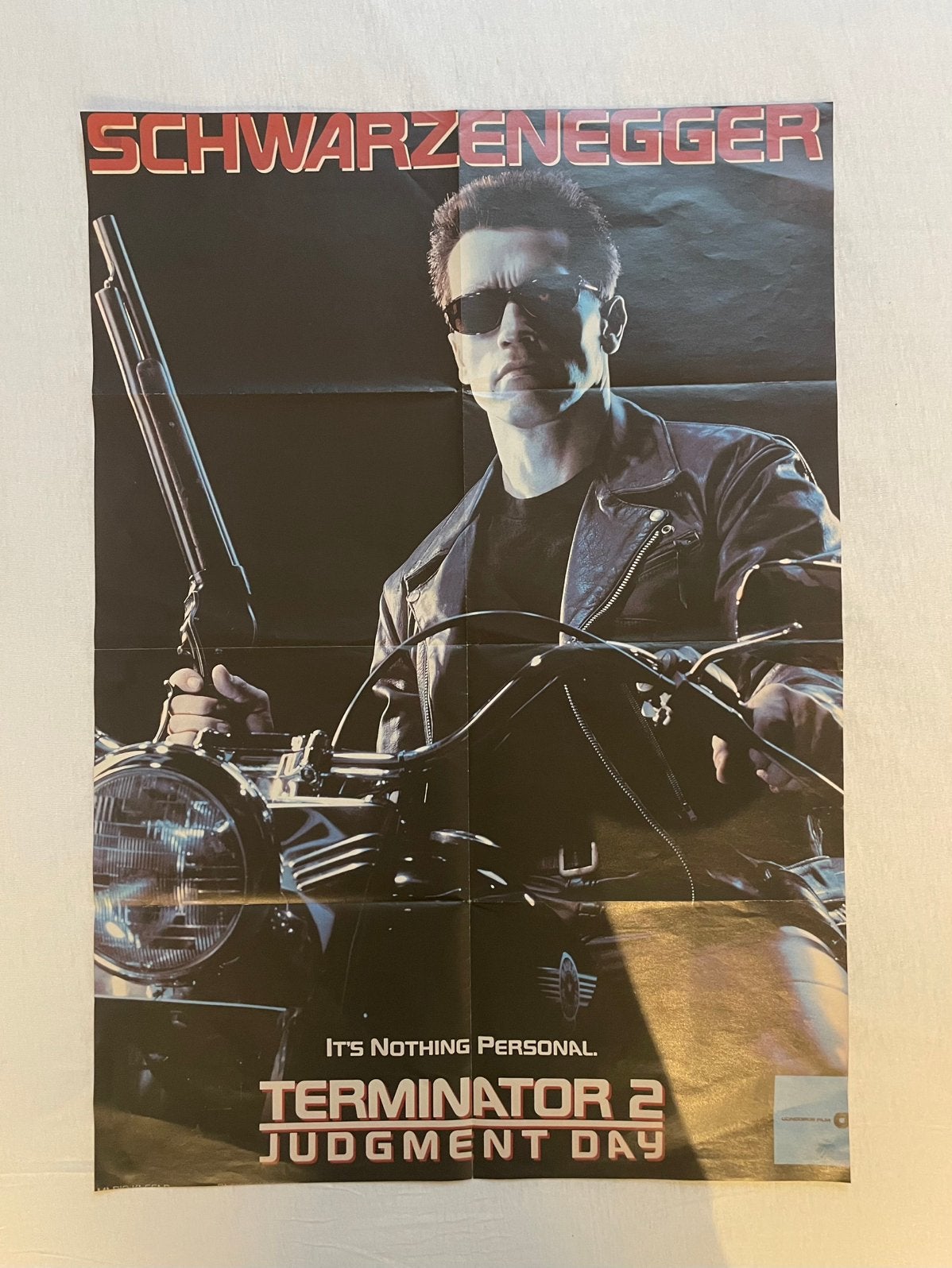 Vintage Terminator 2 poster – Arnold & Kelly Preston, Verzamelen, Ophalen of Verzenden, A1 t/m A3, Film en Tv, Rechthoekig Staand