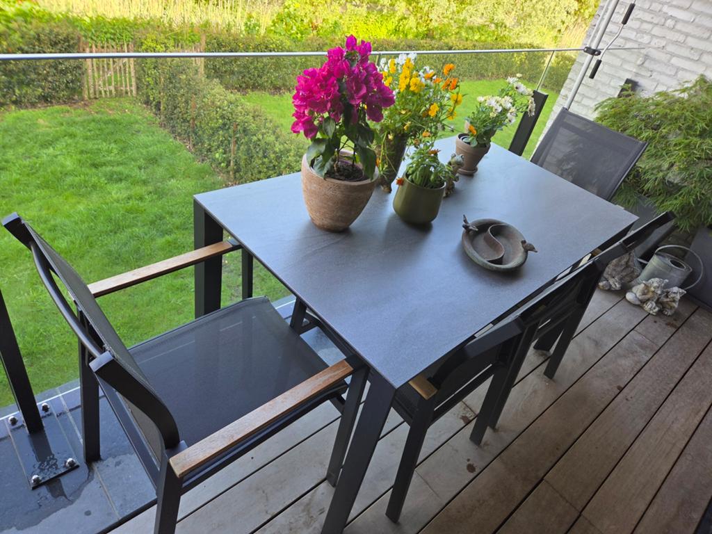 Terrastafel met 4 tuinstoelen, Tuin en Terras, Tuintafels, Ophalen, Zo goed als nieuw, Aluminium