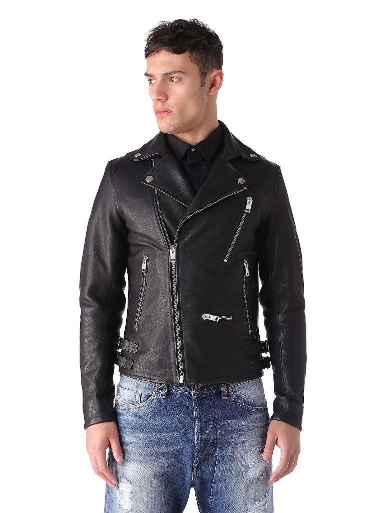 Diesel Heren Motor jack LEDEREN JAS Leather Biker Jacket, Maat 52/54 (L), Diesel, Zwart, Nieuw