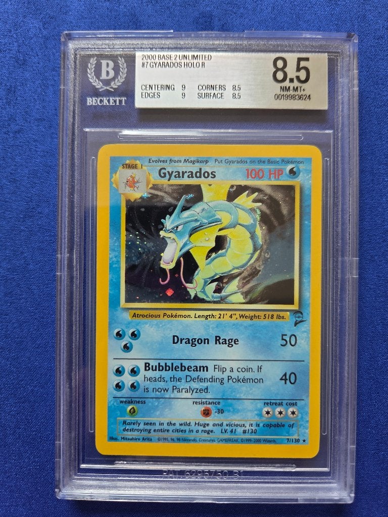 2000 Base Set 2 Gyarados Holo #7/130 | BGS 8.5, Ophalen of Verzenden, Zo goed als nieuw, Losse kaart, Foil