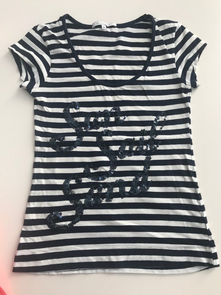 Wit/blauw gestreepte t-shirt maat 34, Kleding | Dames, Ophalen of Verzenden, Zo goed als nieuw, Korte mouw, Maat 34 (XS) of kleiner