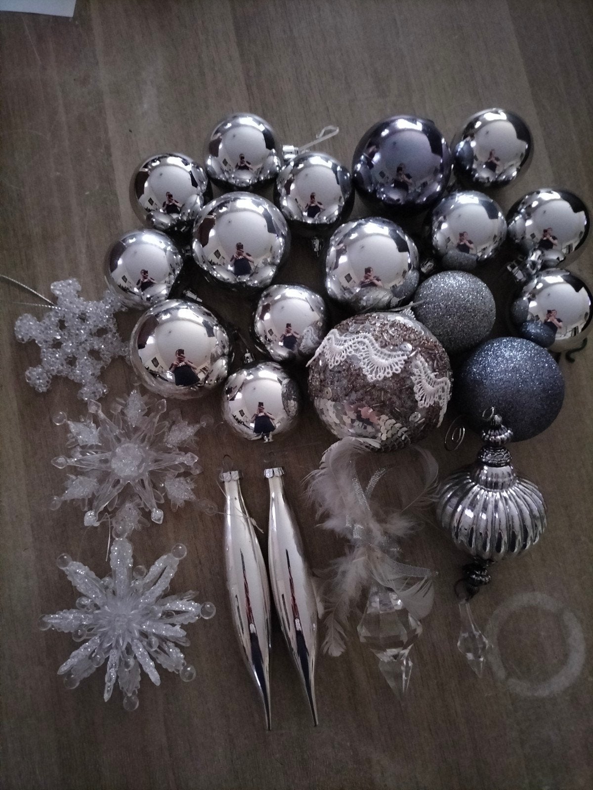 Set zilveren kerstballen en ornamenten, Ophalen of Verzenden