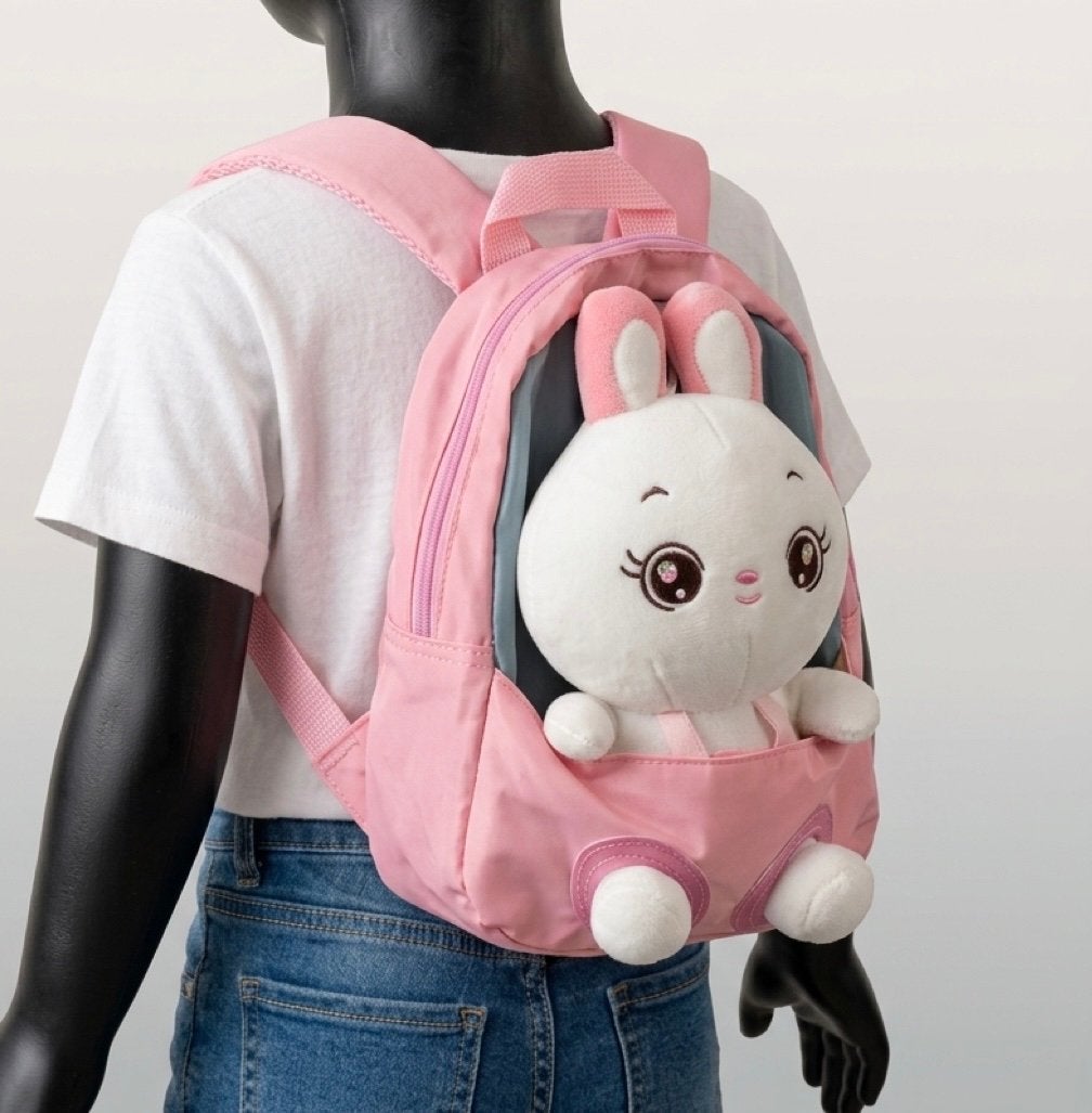 Petit sac à dos rose avec peluche lapin, Neuf, Avec décoration, Rose, Sac à dos