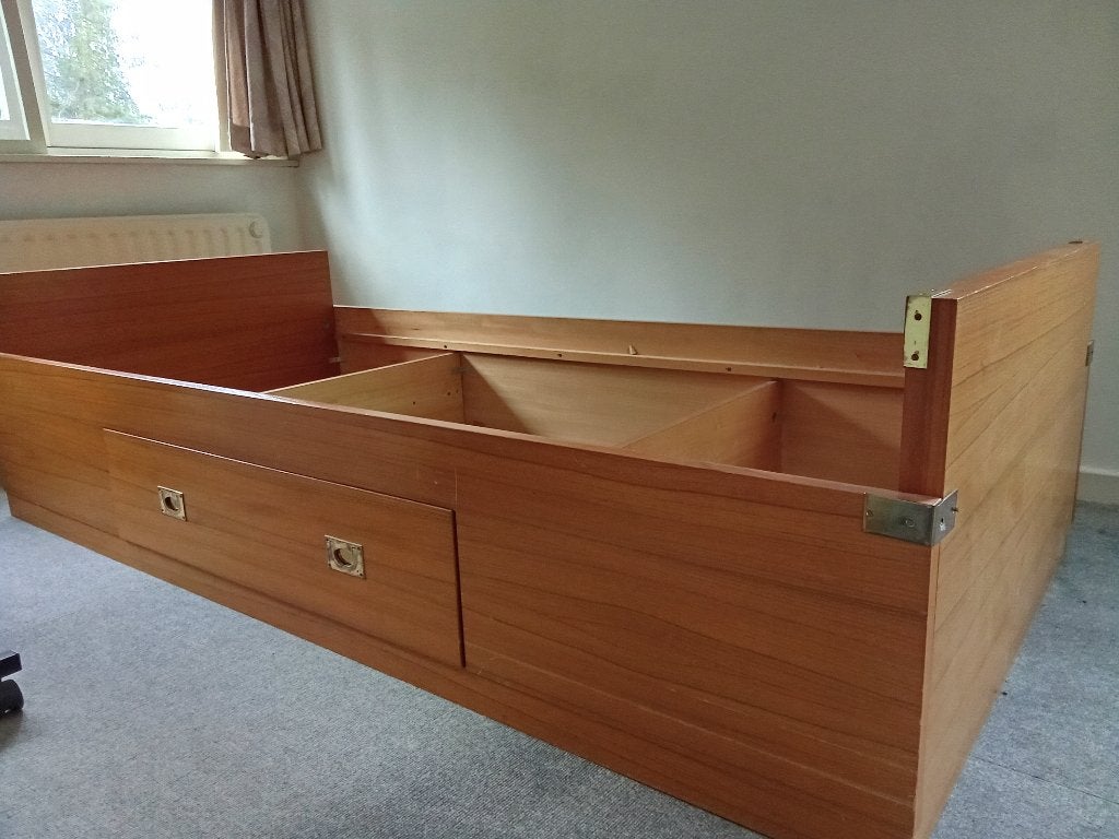 Vintage eenpersoonsbedbak met lade, Ophalen, Eenpersoons, Bruin, Vintage '70s