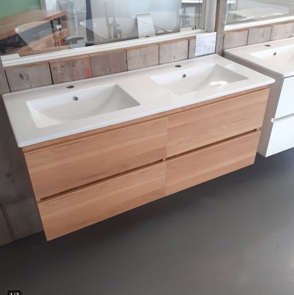 KORTING! Badmeubel, Dubbele Wastafel, 120cm, Eiken, Kode 120, Huis en Inrichting, Ophalen of Verzenden, Nieuw, Beige