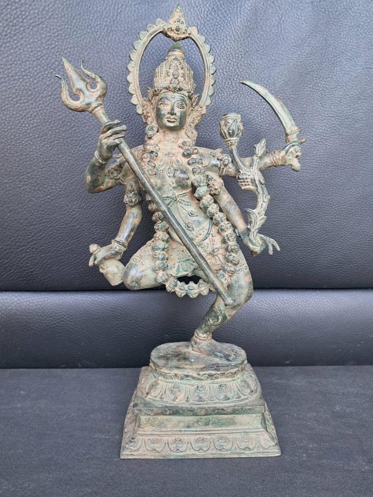 Bronzen beeld van de godin Kali/India/42 cm/Azië/groen, Antiek en Kunst, Ophalen of Verzenden