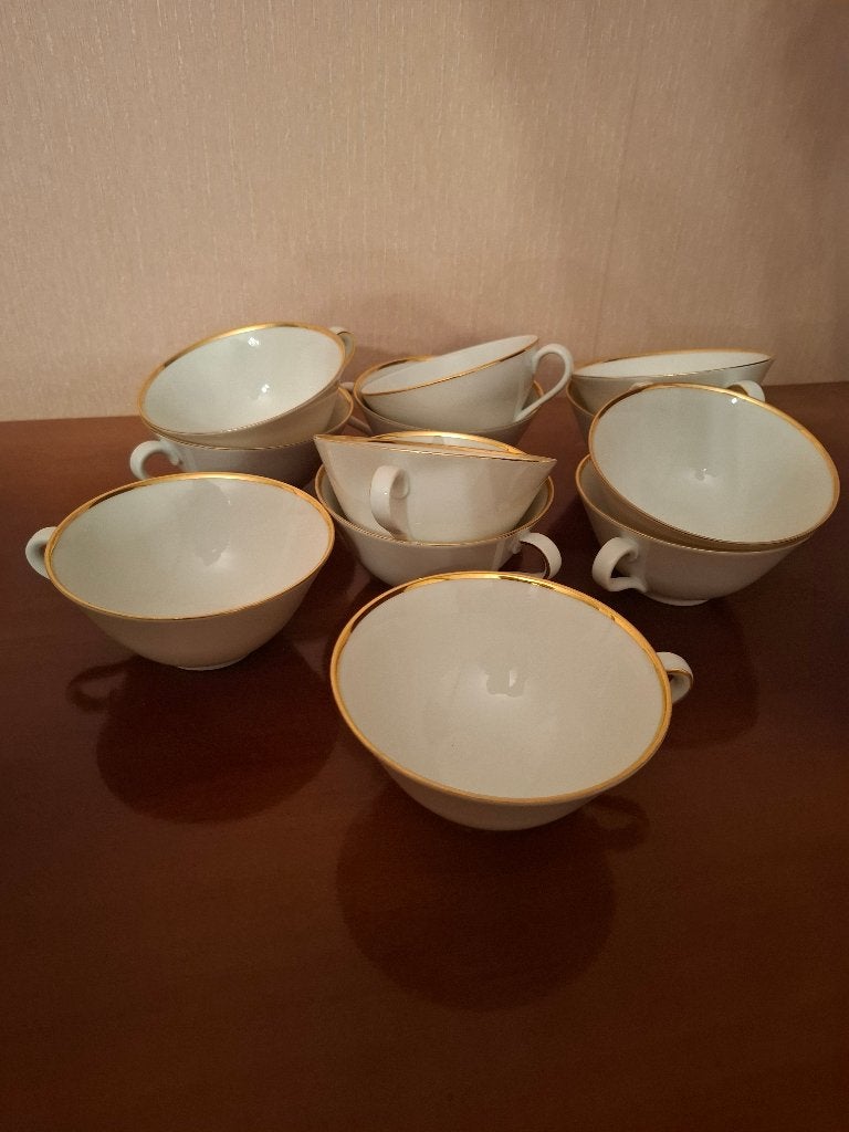 Prachtig vintage porseleinen koffieservies met goudrand, Ophalen
