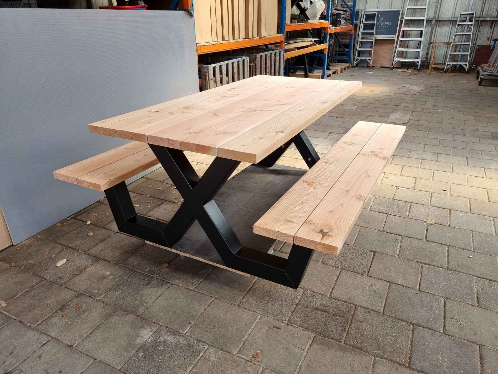 picknicktafel/bank douglashout met staal    SNELLE LEVERING, Jardin & Terrasse, Tables de pique-nique, Enlèvement, Acier