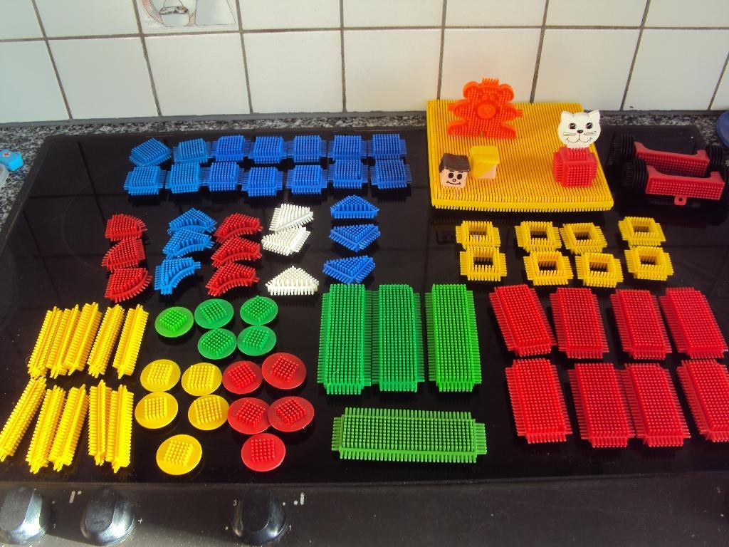 Extra groot set retro "noppers" met bouwplaatje, popjes,beer, Kinderen en Baby's, Ophalen of Verzenden