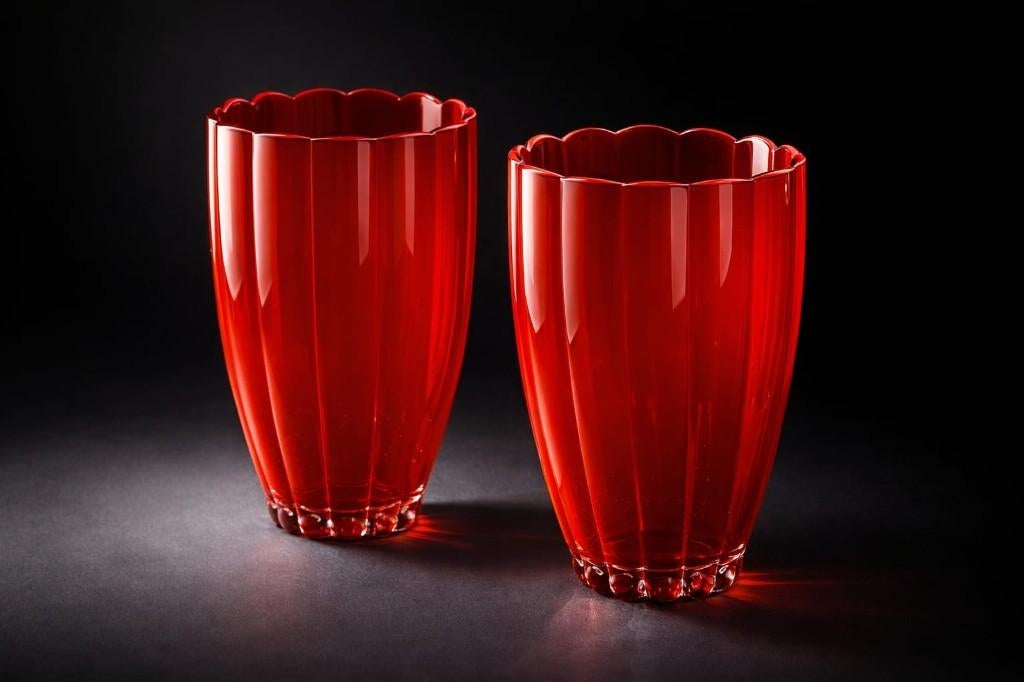 Deux vases de table Bea, modèle "Bloom" en verre rouge rubis, Enlèvement ou Envoi