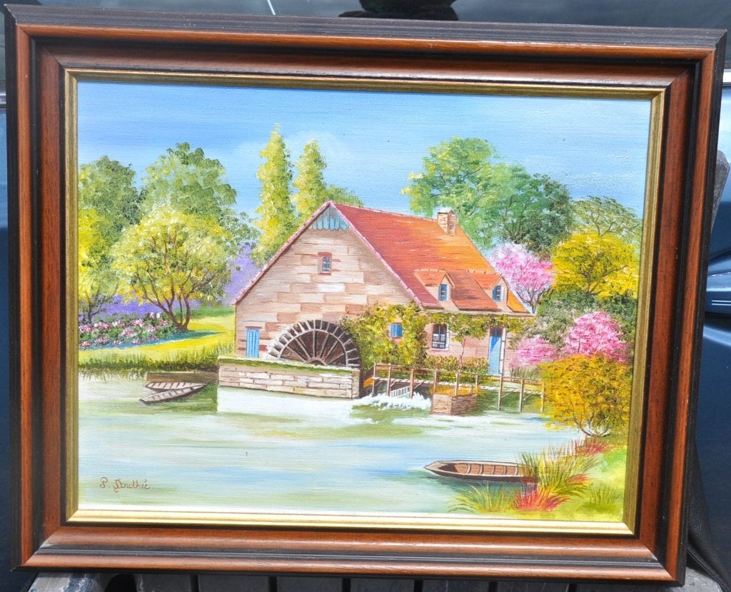 peinture moulin a eau signée P.Dorothée 1999, Antiquités & Art, Enlèvement ou Envoi, Peinture à l'huile, Paysage, Toile
