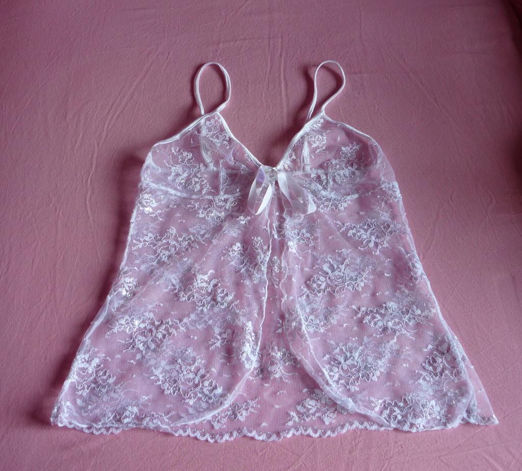 Wit zilver glitter kanten babydoll met boxer Maat 36-38, Ophalen of Verzenden, Wit