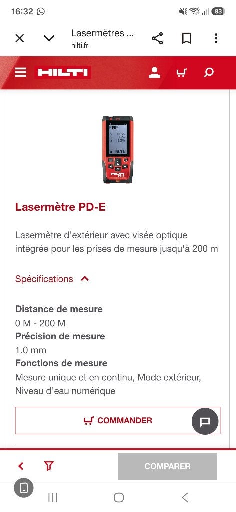 Lasermetre Hilti PD-E, Doe-het-zelf en Bouw, Gereedschap | Handgereedschap, Ophalen, Nieuw, Hilti
