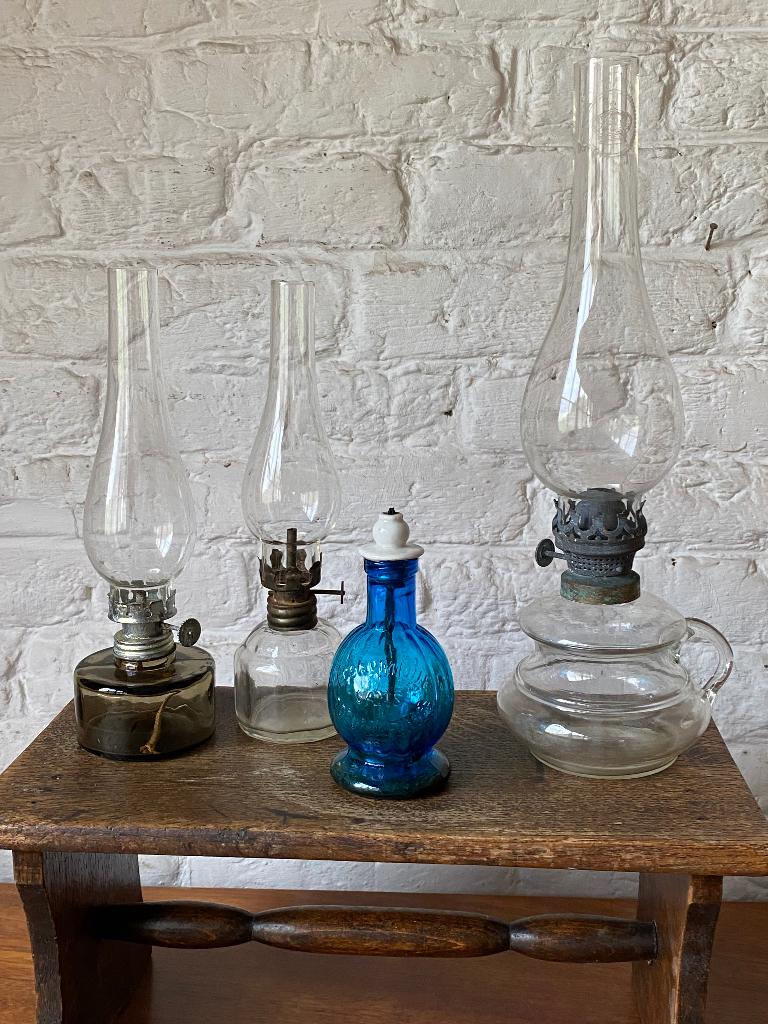 Set van 4 zeer oude olielampen, Ophalen of Verzenden
