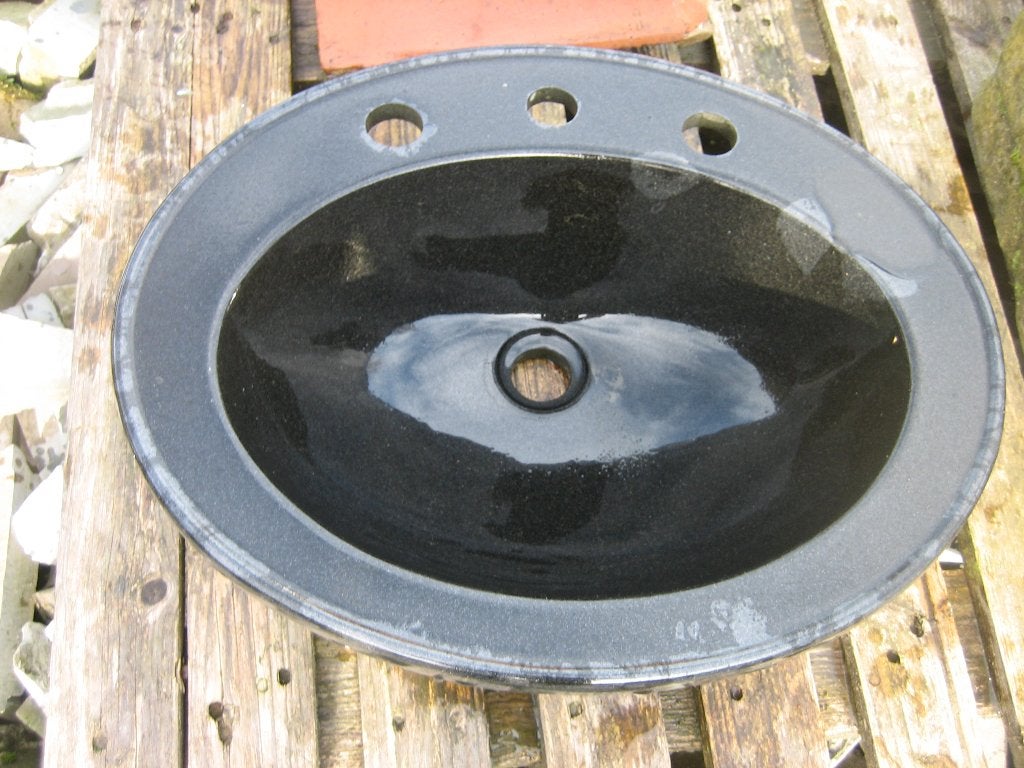 mooie zwarte granieten wasbak,waskom, Ophalen, Zo goed als nieuw, 50 tot 100 cm, Wasbak of Wastafel