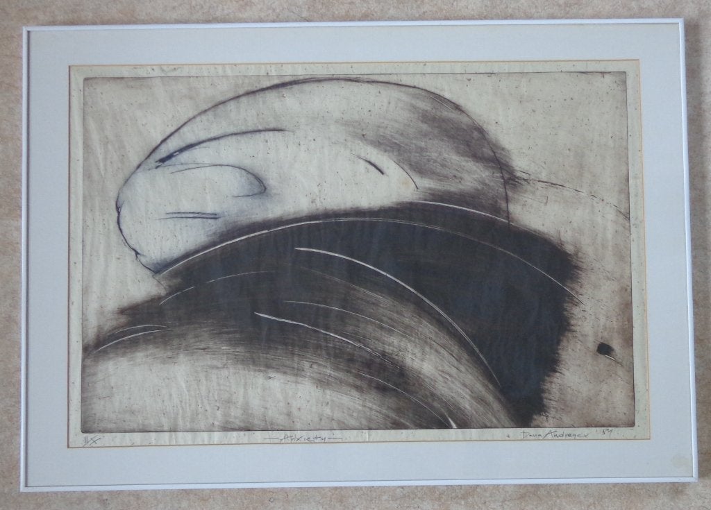 DANA ANDREEV / ANXIETY / ZW-W ETS / 70x100cm / KADER / SIG, Antiquités & Art, Avec verre, Enlèvement, Abstrait, Eau-forte