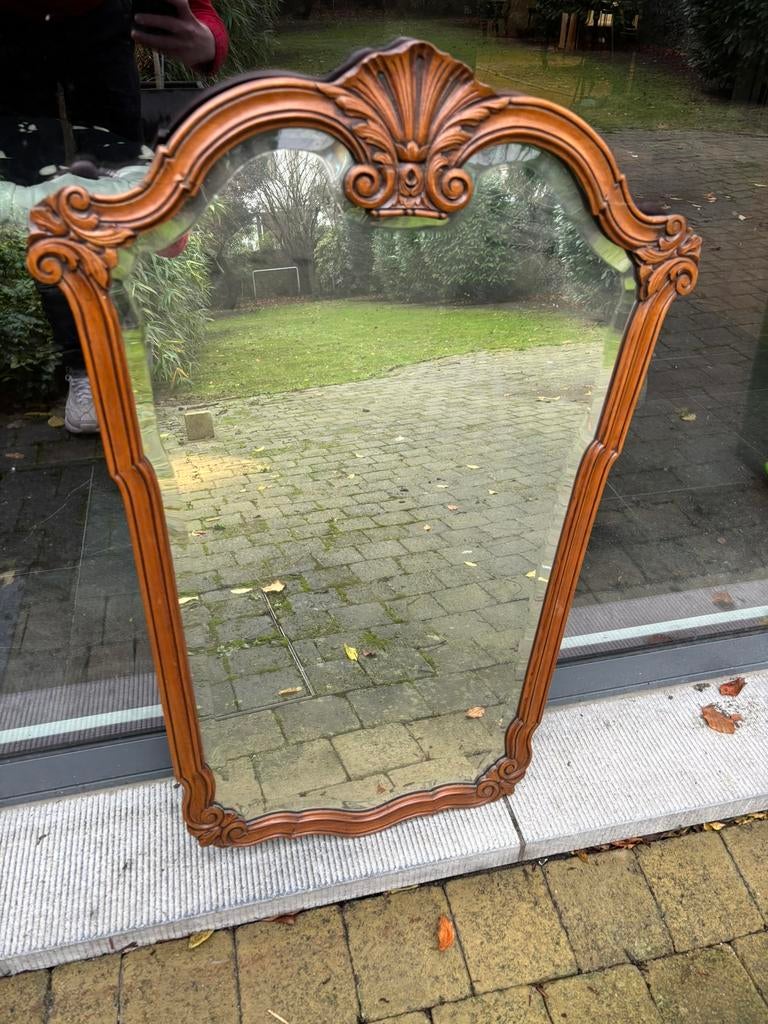 Spiegel hoogwaardig geslepen glas, Antiek en Kunst, Ophalen, Ovaal, 50 tot 100 cm, Minder dan 100 cm